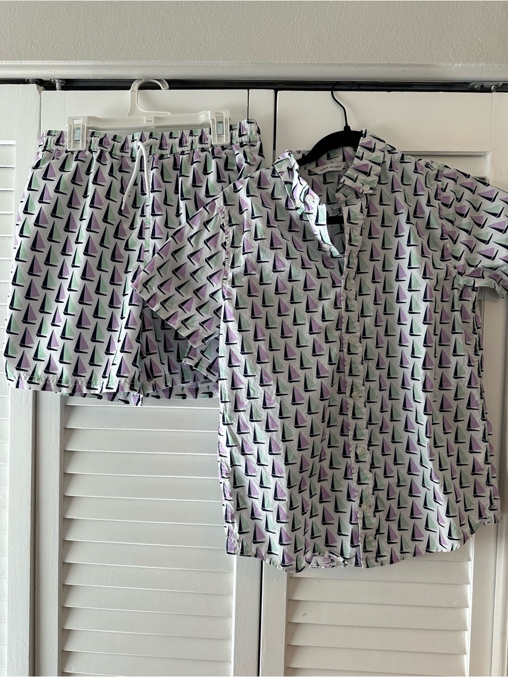 Boys Janie and Jack size 16 White and Purple Sailboat bathing swim suit outfit